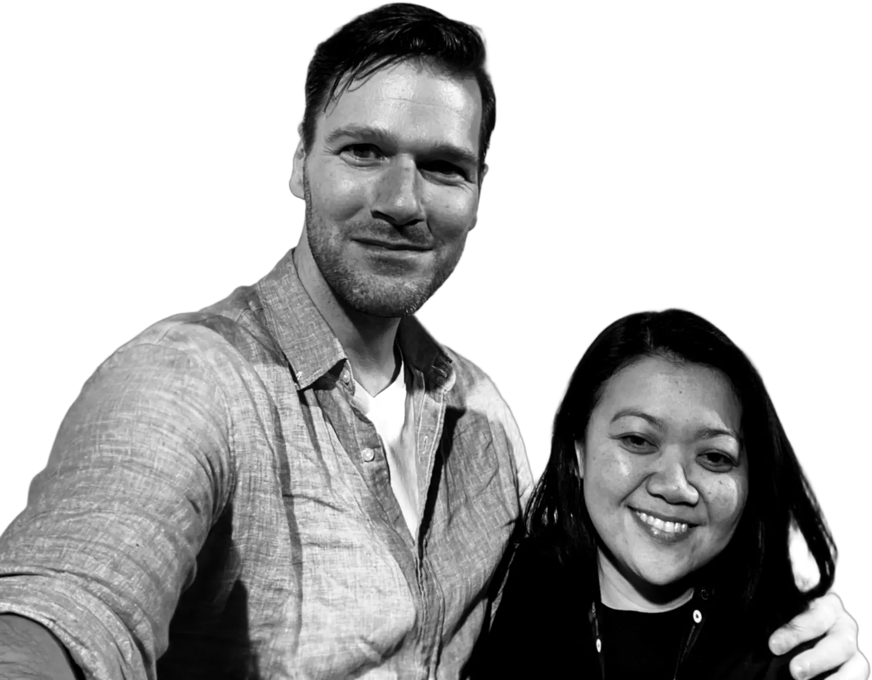 Yasmina and Robert smiling, Robert with an arm around Yasmina